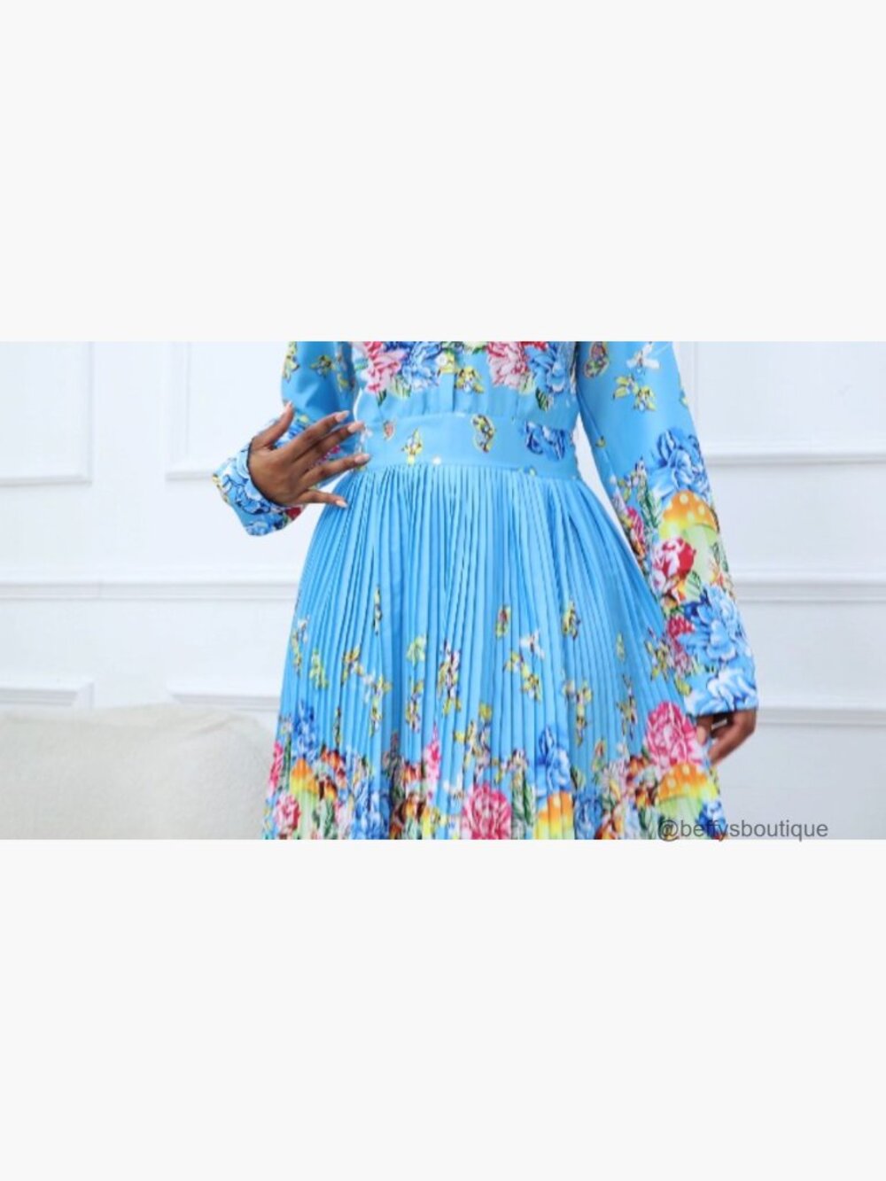 Three-Quarter Sleeve Knee Length Pleated Floral Sheath Dress - Picture 4 of 4